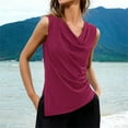 thumbnail image 5 of ShomPort Women's Fashion Tank Tops Summer Cowl Neck Sleeveless T-Shirt Elastic Pleated Split Camisole, 5 of 8