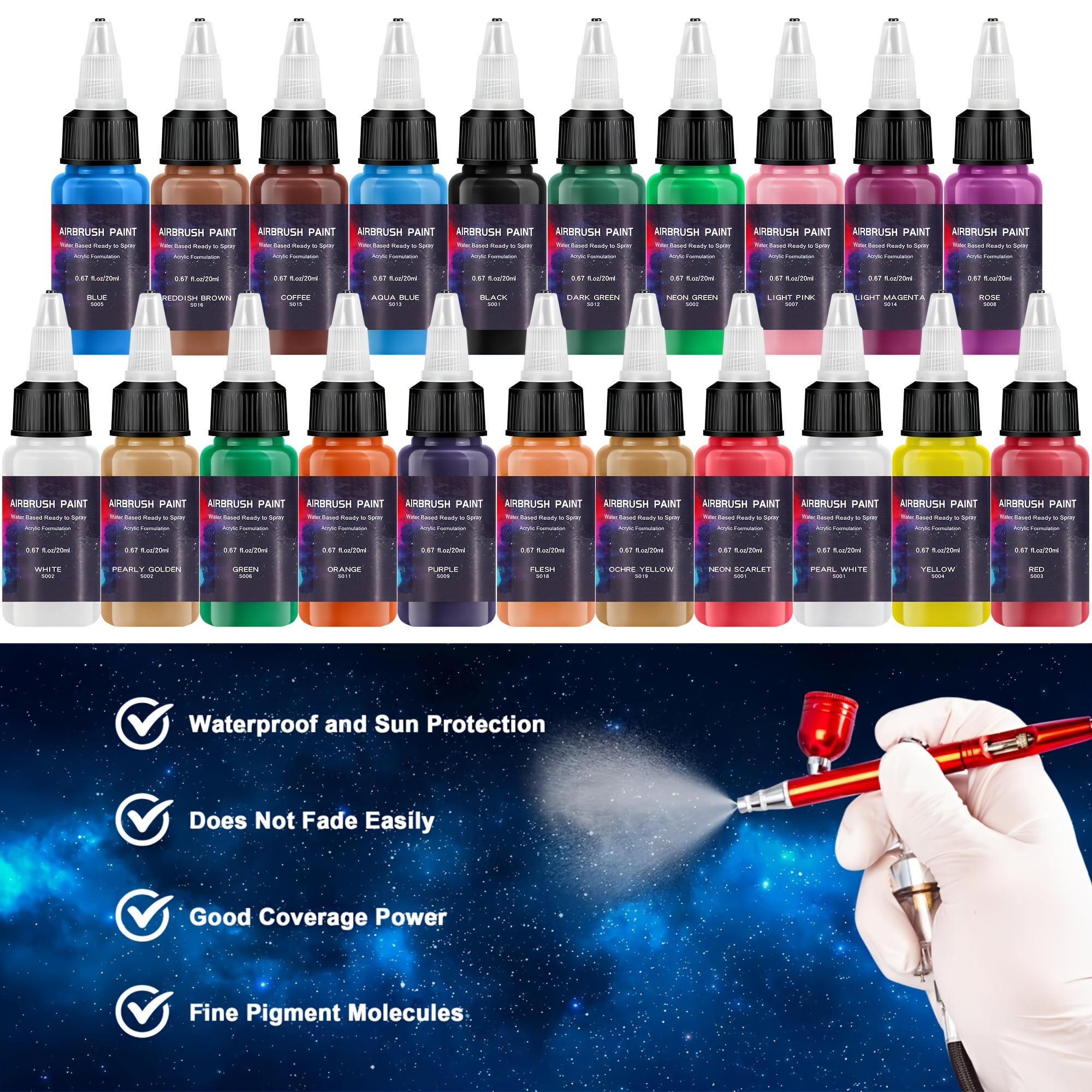 Airbrush Paint，EKOHERR 18-Color Acrylic Airbrush Paint Set