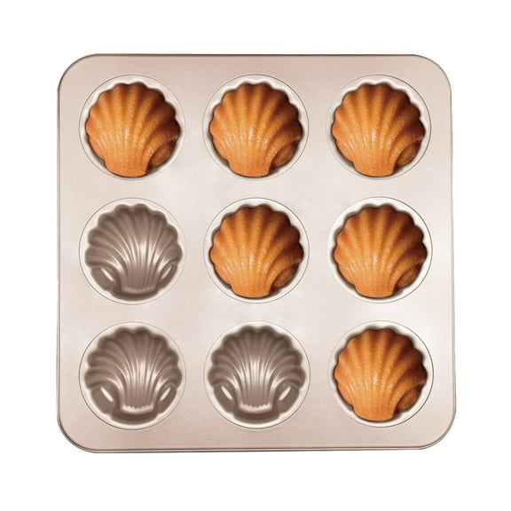 Madeleine Mold Cake Pan Shell Shaped Cake Tin Madelines Baking Tray Non-Stick Carbon Steel French Shell Butter Cake Mold 9 Cavity for Oven Baking Chocolate Bread Muffin Brownie Cookie Candy