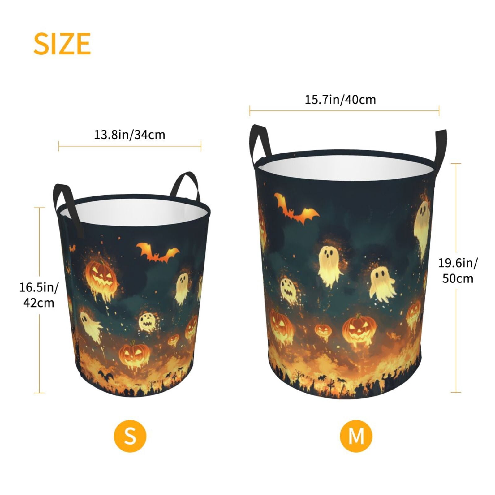 Large Laundry Basket with Handles - Halloween Pumpkin Ghost Flying Kids Baby Dirty Clothes Laundry Hamper for Bedroom Aesthetic