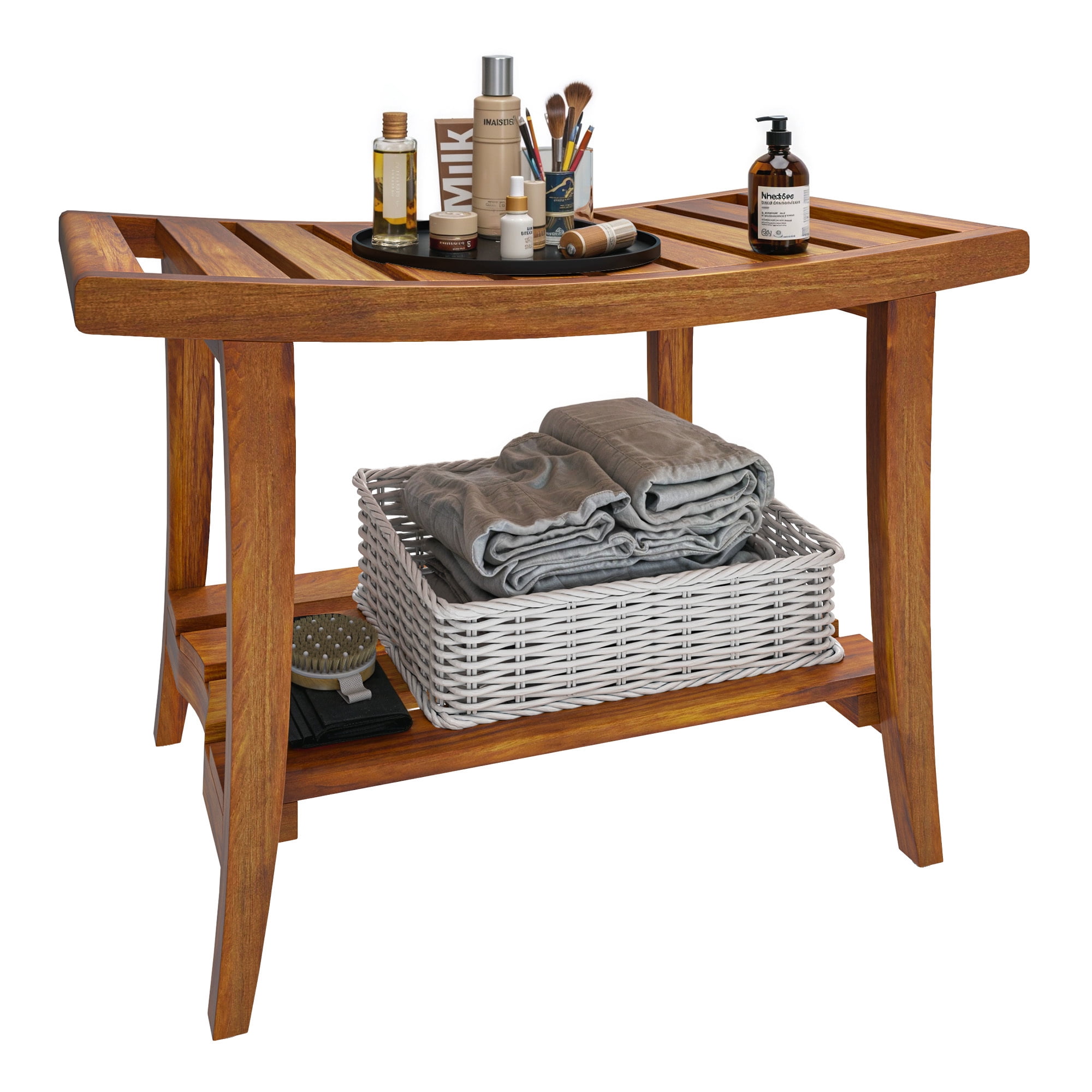 Uforic 30" Teak Wood Bath Bench for Indoor & Outdoor, Waterproof Shower Stool, Brown
