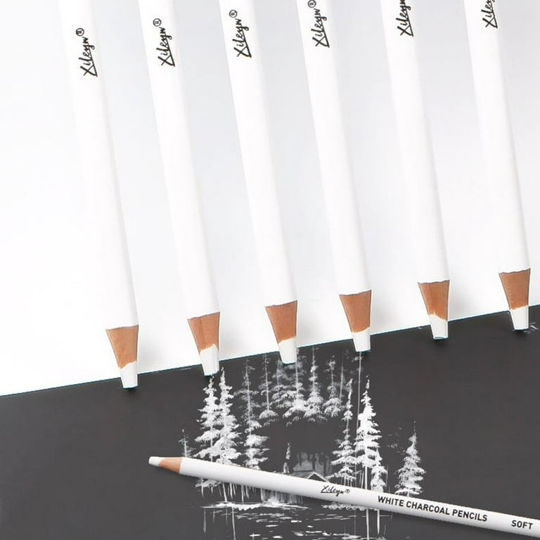 Set of 6 Prmeium White Charcoal Pencils Set 3 Pcs Soft 3 Pcs