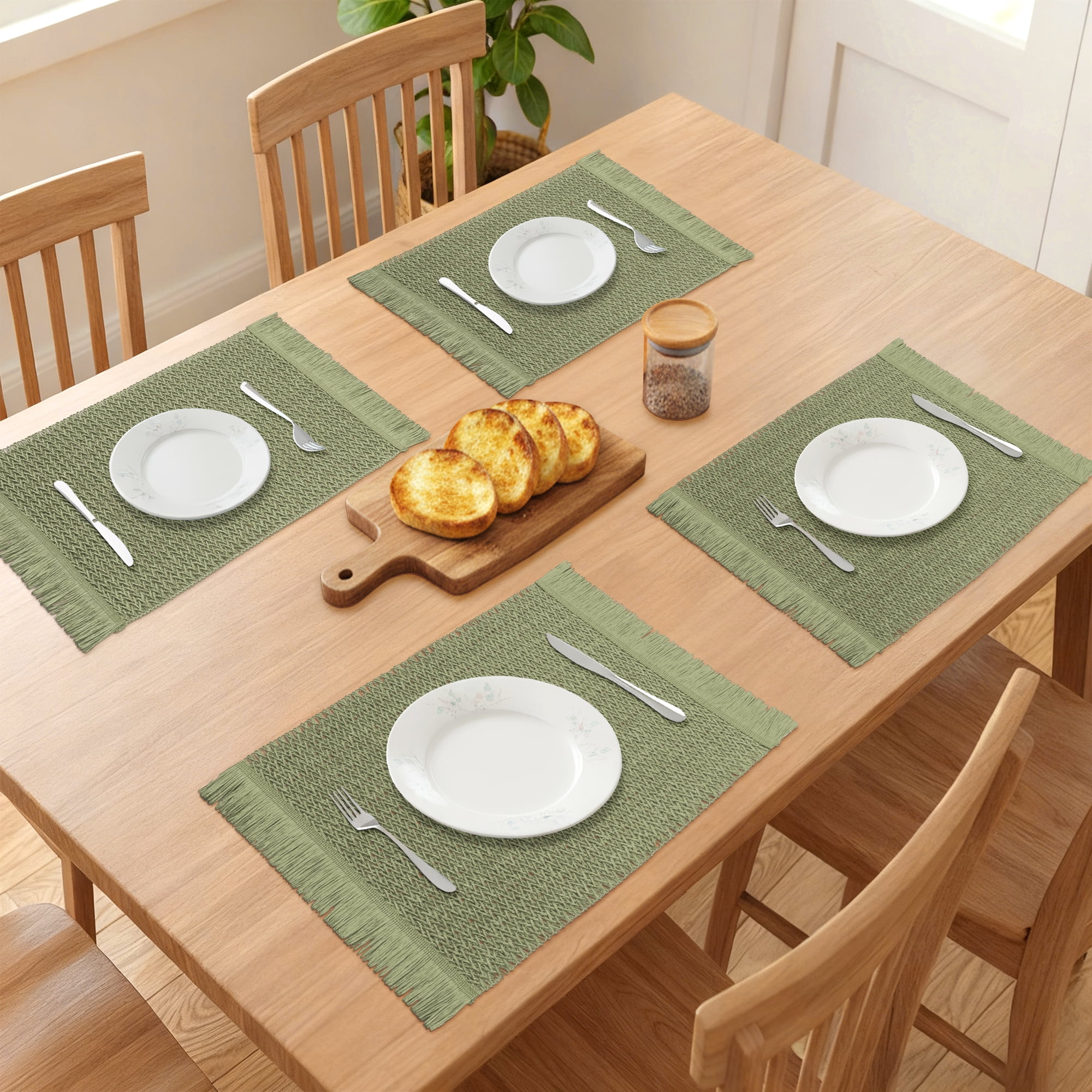 Unique Bargains Farmhouse Placemats Set of 6 Woven Table Mats for Indoor Dining Green