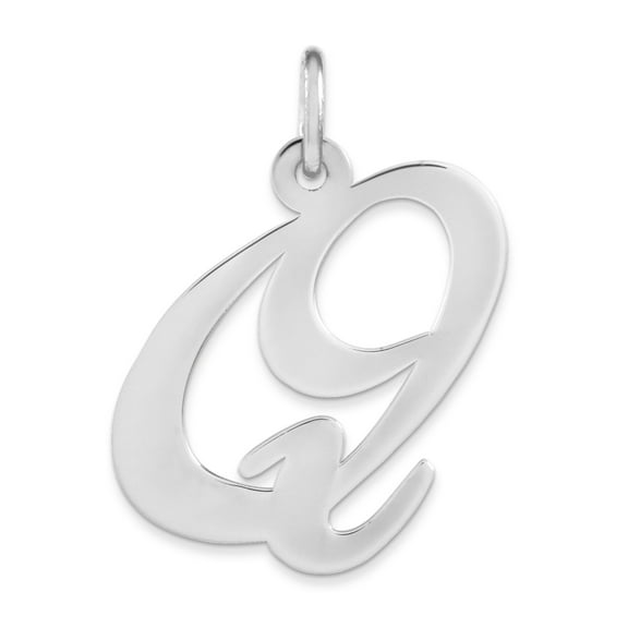Sterling Silver Rhodium-plated Fancy Script Letter Q Initial Charm QC5090Q
