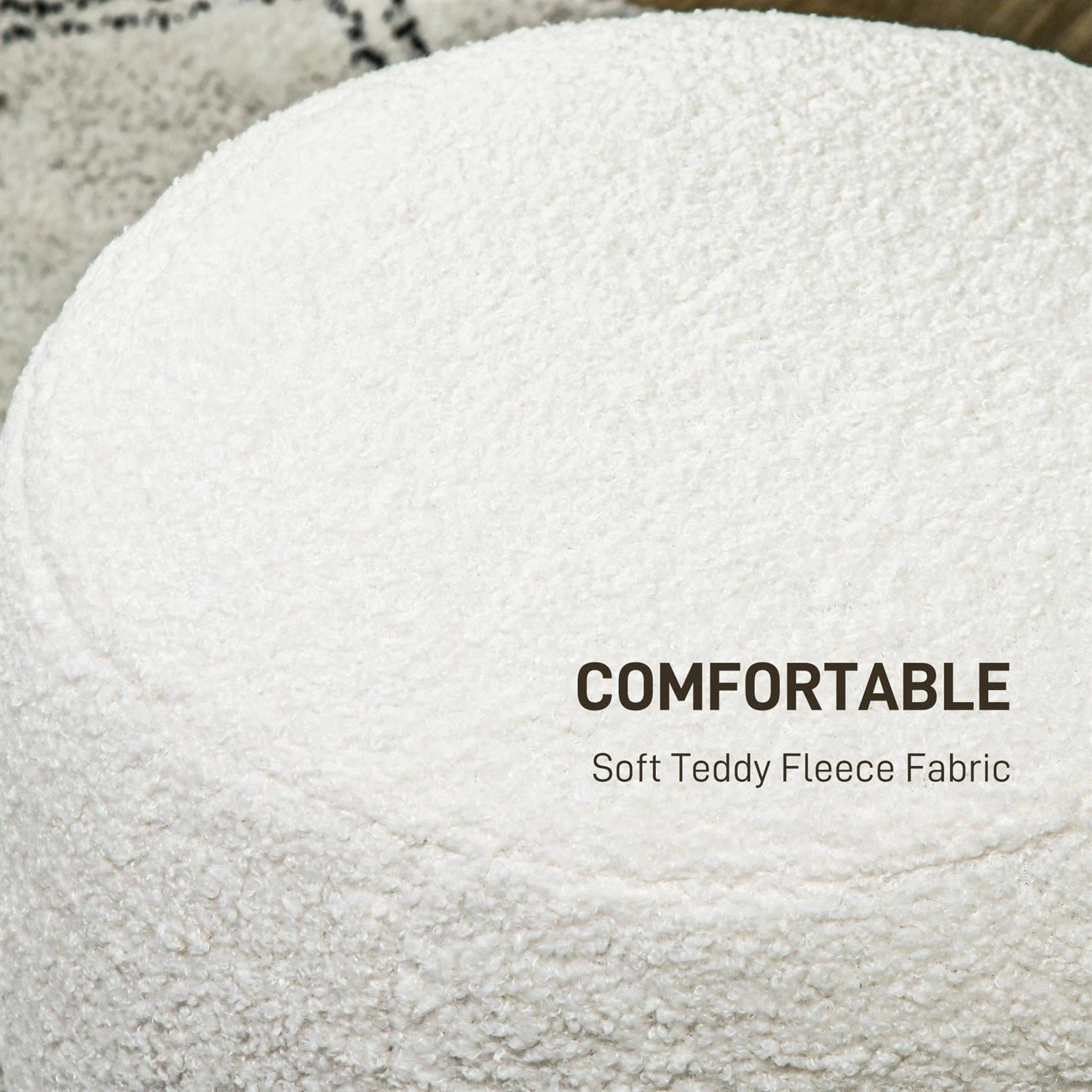 Demi Bonn 17" Round Ottoman Footstool, Plush Teddy Fleece Fabric, Entryway & Living Room Use, Comfy Seating with Storage, White