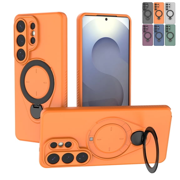 Allytechgroup for Samsung Galaxy S26 Ultra Cover, 360° Rotating Ring Holder Kickstand [Compatible with MagSafe] Shockproof Soft TPU Back Cover Magnetic Shell, Orange