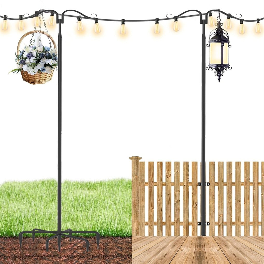LINJH 2x Adjustable Height Double Shepherds Hooks Lights Poles Hanging Bird Feeder 9ft