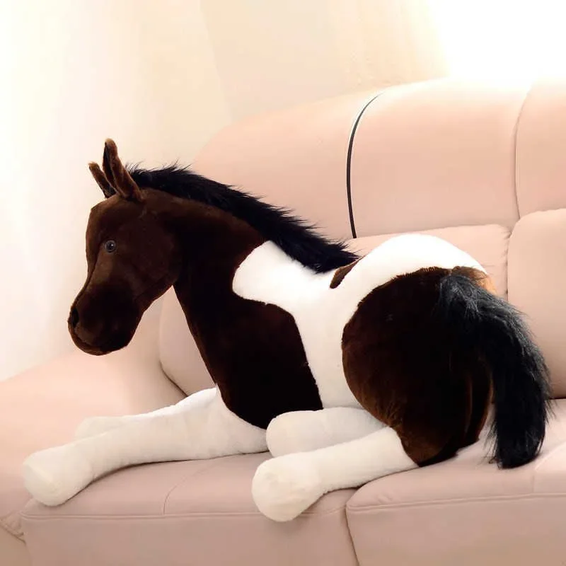 Aiony Big Size Simulation Animal 70x40cm Horse Plush Toy Prone Horse Doll For Birthday Gift H0824 Brown 70cm