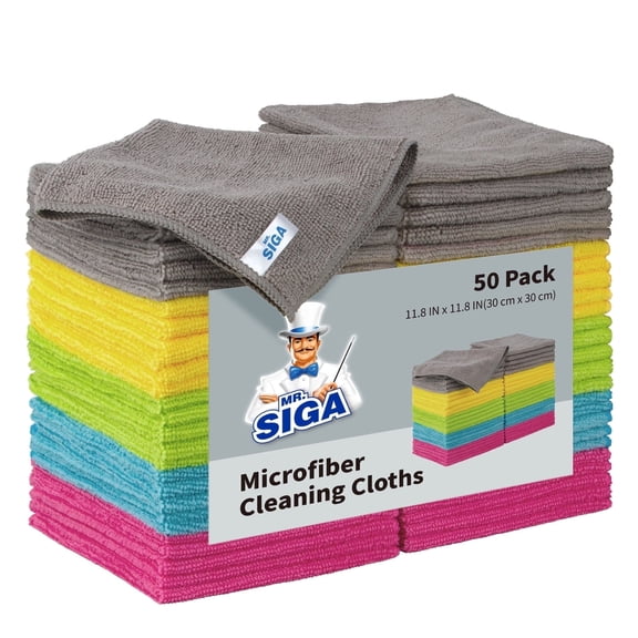 MR.SIGA Microfiber Cleaning Cloth, All-Purpose Cleaning Towels, 50 Pack, Size 11.8"x 11.8"