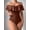 Brown, variant on Women's Off-Shoulder Ruffled One-Piece Swimsuit with Sheer Waist Panel