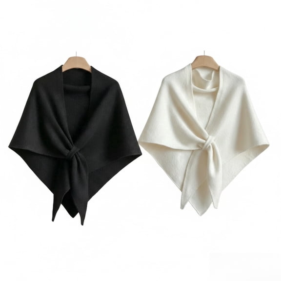 2-Pack Women's Soft Knit Triangle Shawl Wrap, Lightweight Cape with Front Knot, 3-Season Travel Work Gift