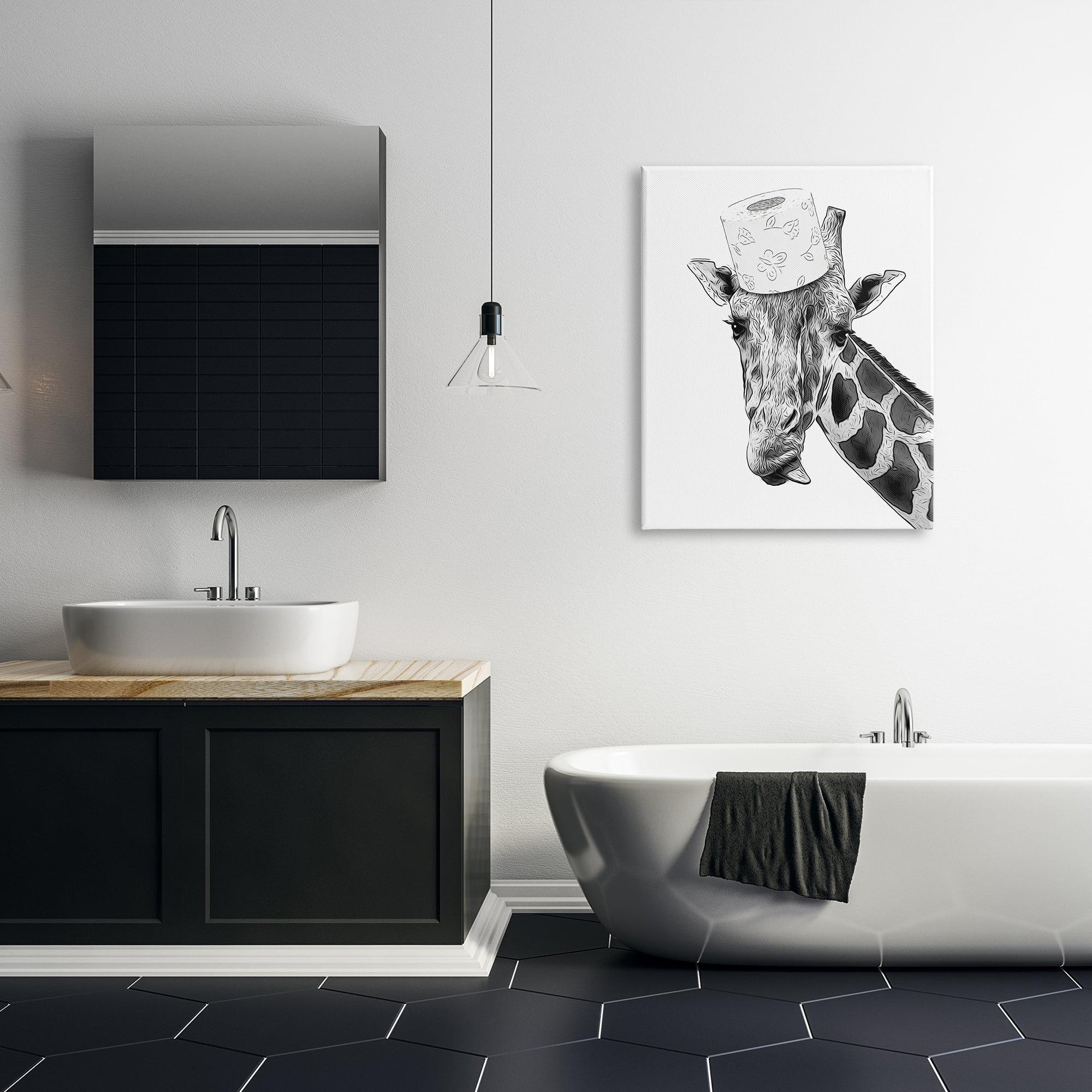 Stupell Industries Giraffe & Toilet Paper Bathroom Animals & Insects Painting Gallery Wrapped Canvas Print Wall Art