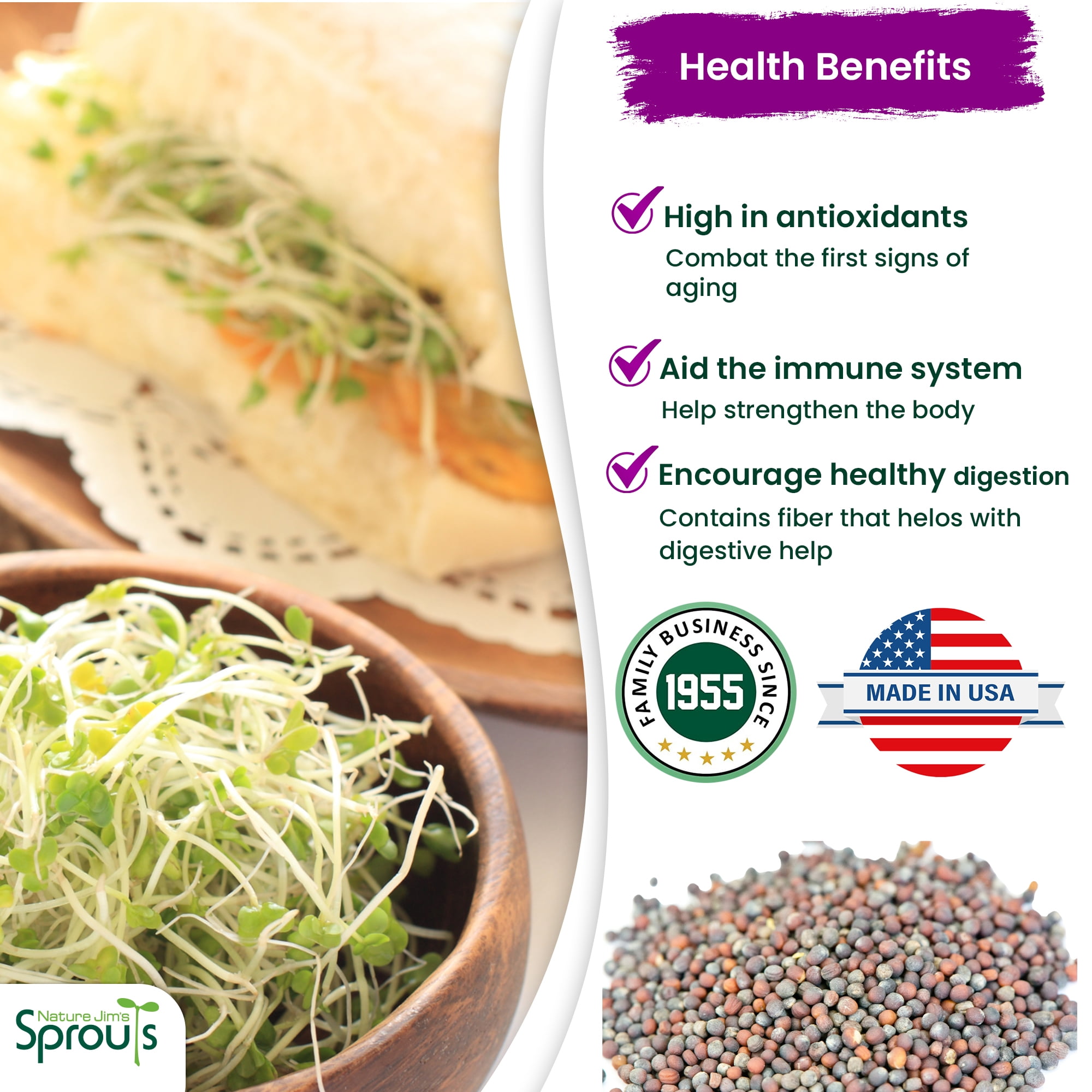 Nature Jim's 8 oz Broccoli Sprout Seeds, Organic Sulforaphane-Rich
