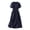Navy women round neck flowy dress a1, variant on Uscallm Women's Round Neck Short Sleeve Tie Flowy Dress A Line Midi Casual Vacation Dresses, Navy 2XL