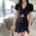 thumbnail image 3 of Irregular Scheming Summer Drawstring Puff Sleeve Nightclub Dress Black XXL, 3 of 10