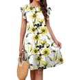 thumbnail image 6 of Pop Seller Summer Beach Dress For Women Casual Round Neck Tunic Ruffle Short Sleeve A-Line Tiered Babydoll Dress Flowy Mini Dress Yellow M, 6 of 7