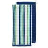 Solid and Stripe Waffle Kitchen Towel, Two Pack, Blue