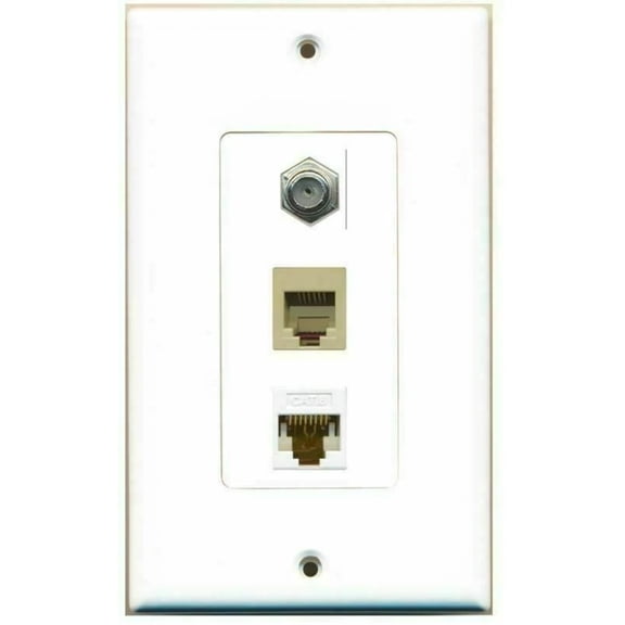 Ultra Spec Cables - 1 PORT Coax Cable TV Cat6 Rj45 Ethernet Phone Coupler Jack Wall Plate