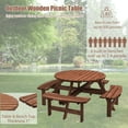 thumbnail image 5 of 8-Person Circular Outdoor Wooden Picnic Table for Patio, Backyard, Garden, DIY w/ 4 Built-in Benches and Umbrella Hole, 2220lb Capacity, Brown, 5 of 7