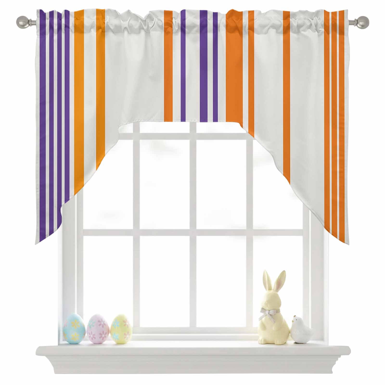Basics Patterned Swag Valances for Kitchen Window, Watercolor Rectangle Colorful Stripes Small Swag Valances Rod Pocket Curtain Drapes Window Treatment for Bedroom Bathroom, 56x36 Inch