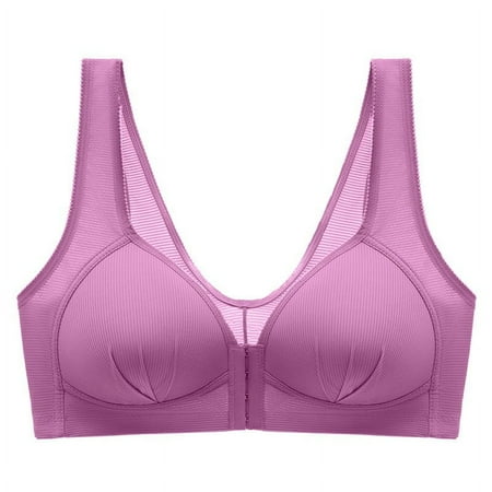YWDJ Womens Bras No Wire Plus Size Front Closure Push up Wirefree Full Coverage Comfort Straps Support Bralette Breathable Soft Bra for All Shapes Sagging Breasts Purple L
