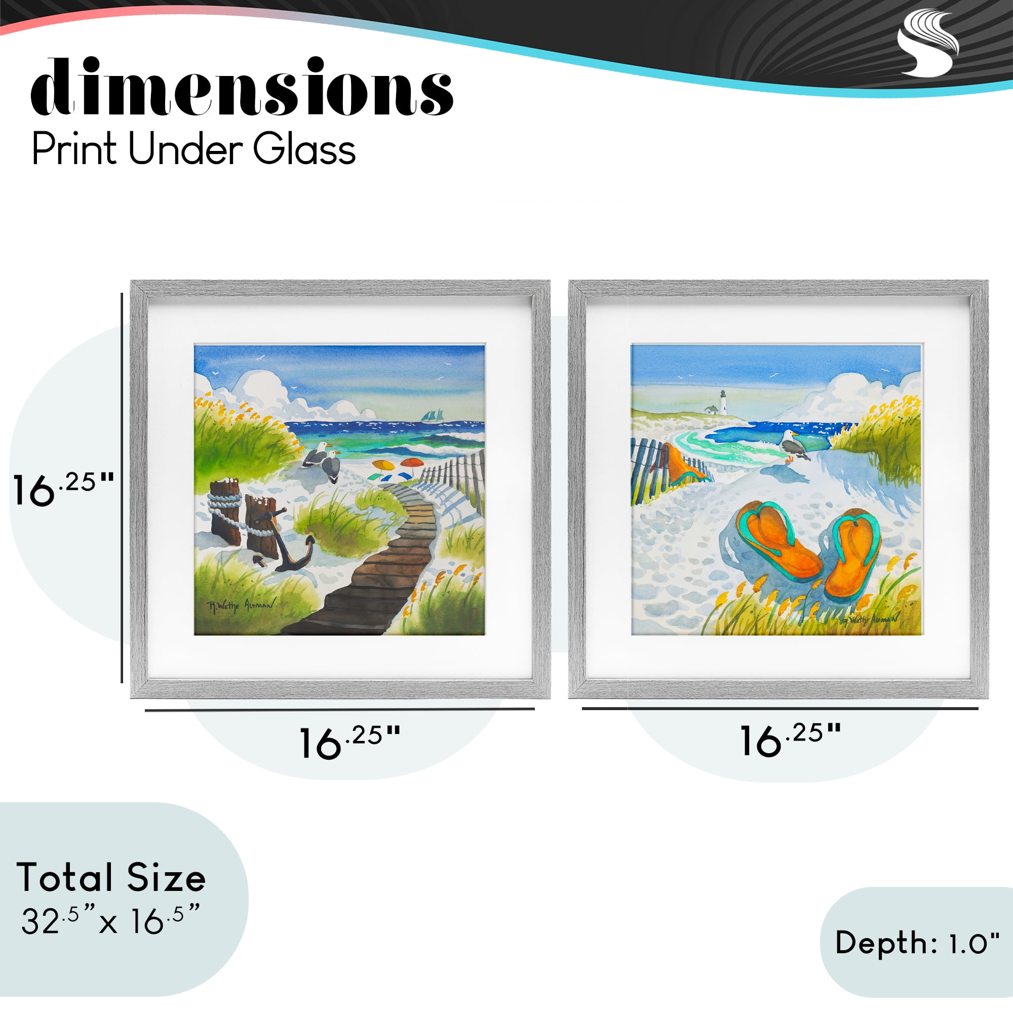 Stupell Industries Boardwalk Through Beach Scenery 2 Piece Gray Framed Print Under Glass Set, design by Robin Altman