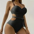 thumbnail image 2 of Cut Out Bathing Suit for Women One Piece with Belt Underwire Push-up Ribbed Swimsuit Fashion Swimwear (L, Black), 2 of 7