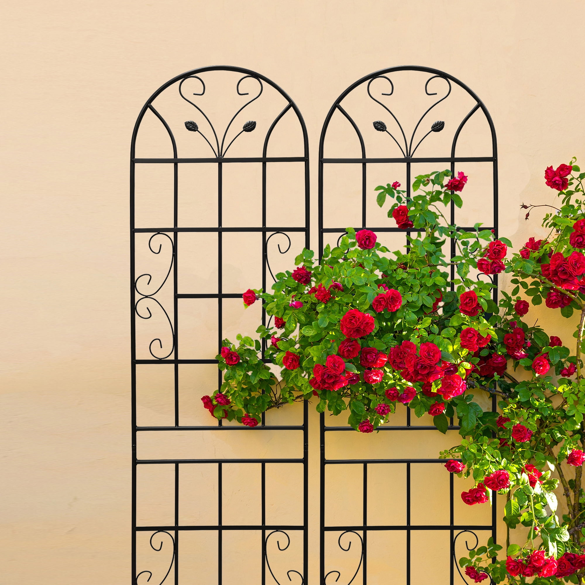 Aukfa Metal Garden Trellis for Climbing Plants, 4 Pack Large Decorative Outdoor Trellis 86.7" x 19.7",Black