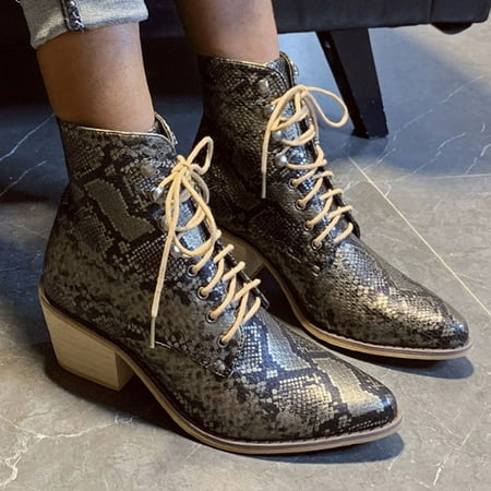 

TALKVE Heels Women Pointed Lace Up Non Slip Fashion Booties Toe Short Serpentine Hight Shoes Women s Boots