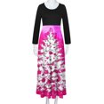 thumbnail image 4 of Robes pour Femmes 2022 Noël Col Rond Manches Longues Patchwork Imprimé Robe Longue Ligne A Robe Maxi Automne Dames, 4 of 6