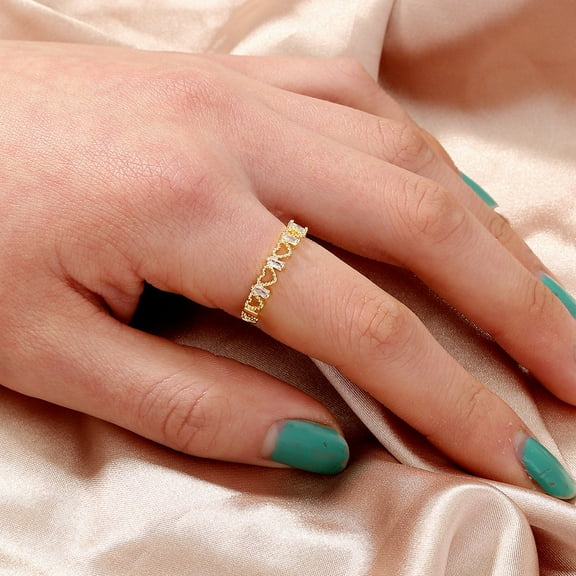 Unisex Copper Ring Adjustable Open Ring with White Zircon Geometric Design for Women and Men One Size Fits Most Fashion Jewelry