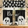 thumbnail image 4 of Halloween Kitchen Curtains Valances and Tiers 3 Piece Set, Boo Ghost Spooky Rod Pocket Short Tier Curtain Over Sink Window, Farmhouse Cafe Black Curtains for Decor 36 Inch, 4 of 7