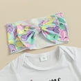 thumbnail image 5 of Infant Baby Girl Easter Outfits Short Sleeve Romper + Bunny Tail Shorts + Headband Set 0-18M, 5 of 7