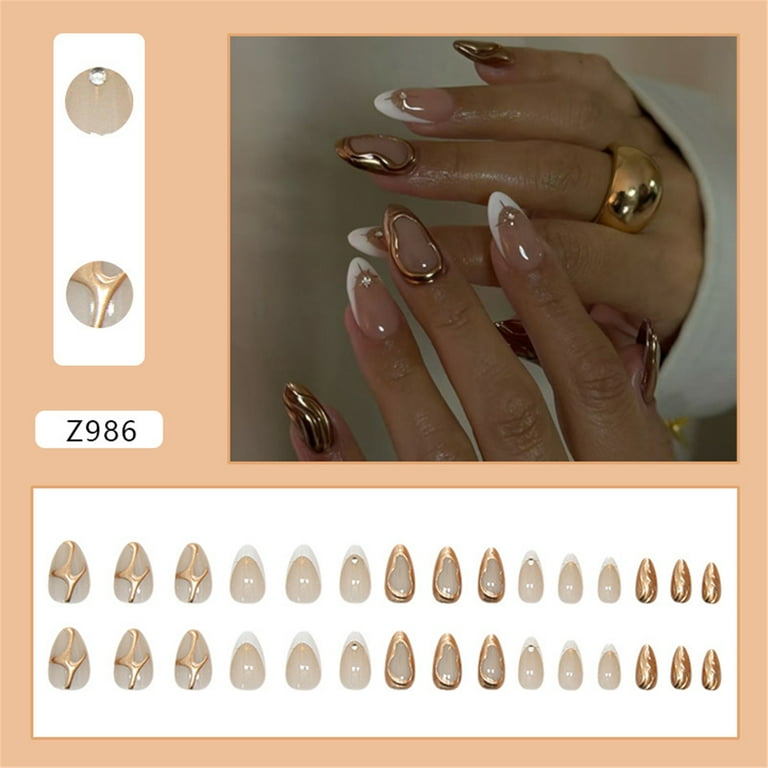COOLHOOD Short Almond Press on Nails Elegant Nails Art Set With Sun Designs Acrylic False Nails For Fashionable Women 24Pcs
