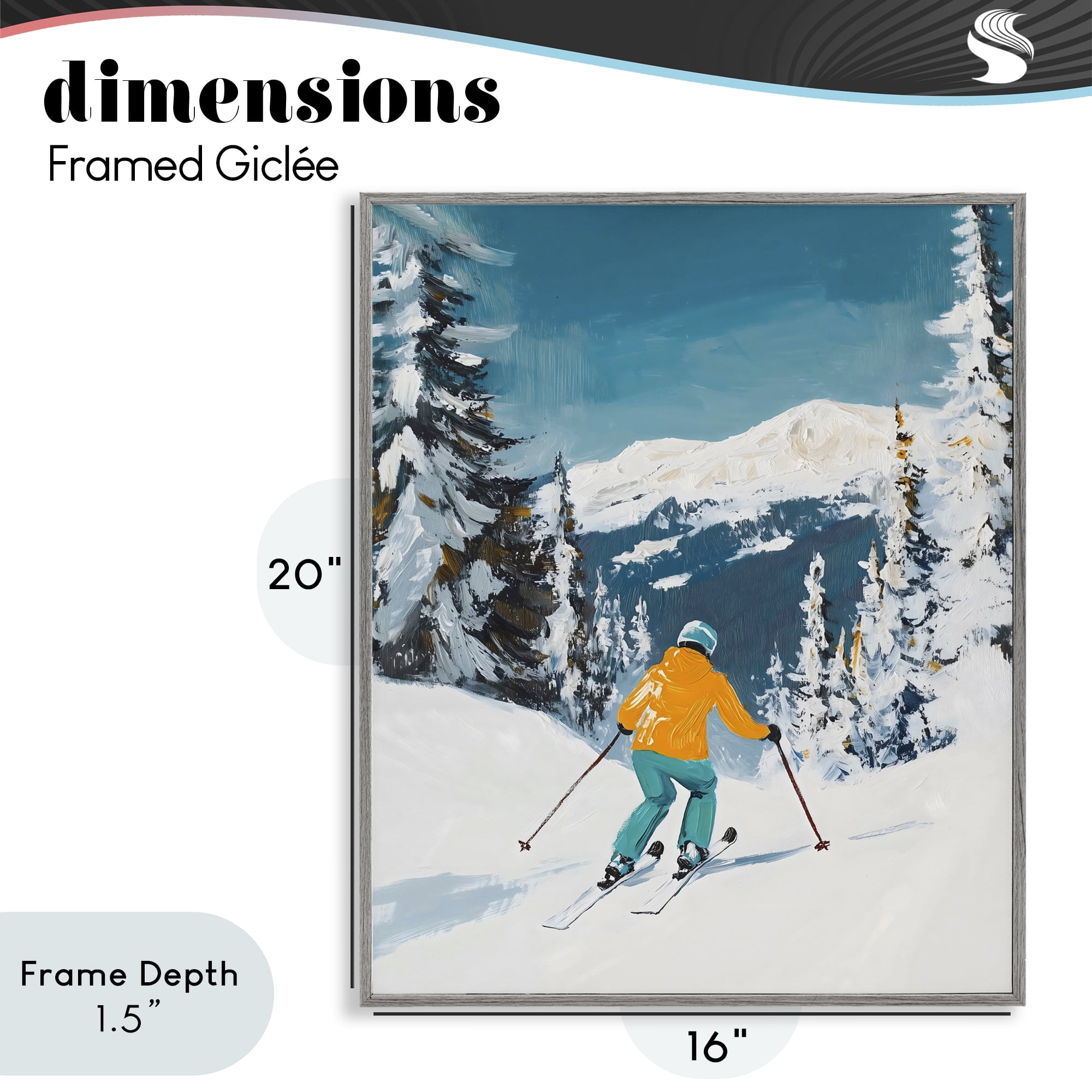 Stupell Industries Downhill Skier on Mountain Gray Framed Giclee Art, design by The Prints Vibe