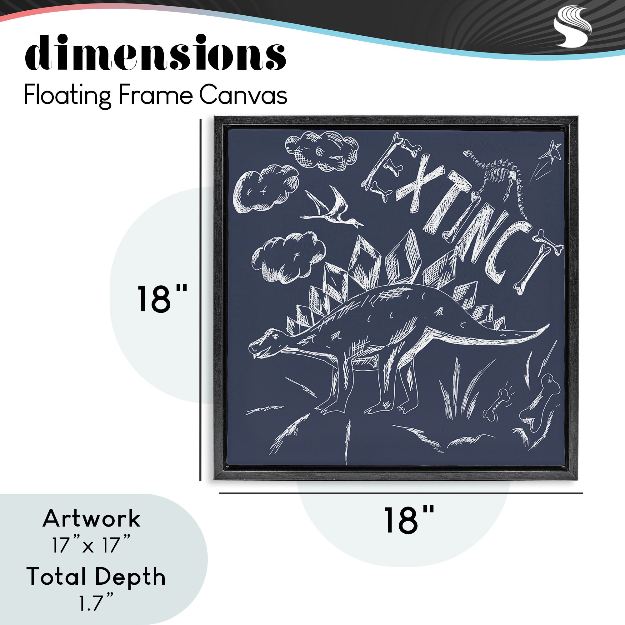 Sketchy Extinct Dinosaur Black Framed Floater Canvas Wall Art, design by HUE and MI and Sangita