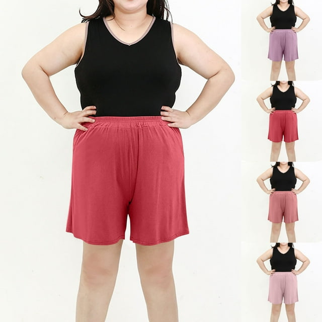 CFLVAEK Running Shorts for Women Plus Size High Waisted Workout Shorts with Pockets Soft Modal Lounge Shorts Loose Fit Wide Leg Gym Sports Shorts Red XXL
