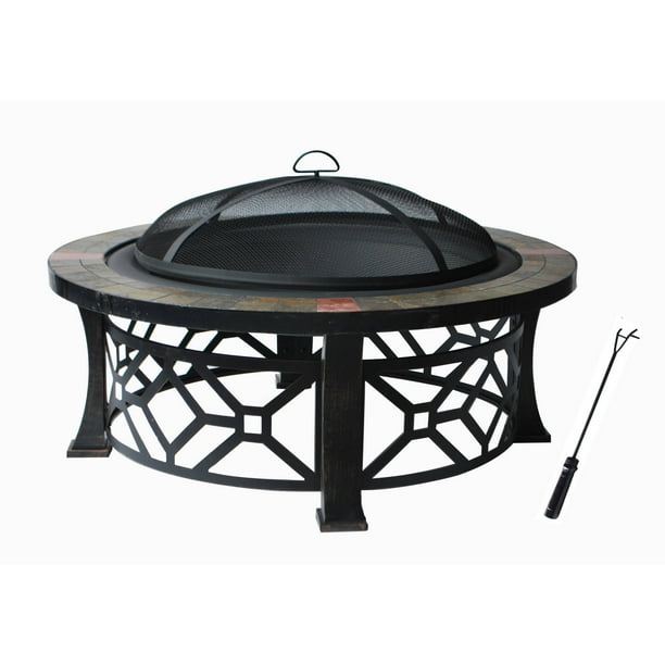 Fire Pit with PVC Cover, Black with Antique Bronze Leg Frame Walmart
