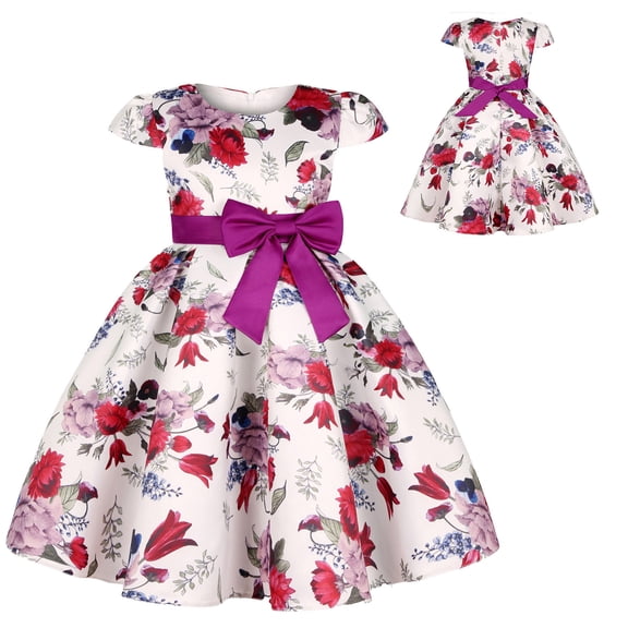 WSMEA Dresses for Girls Fancy Floral Flowers Prints Short Sleeves Beach Straps Junior Size 16 Sun Dress