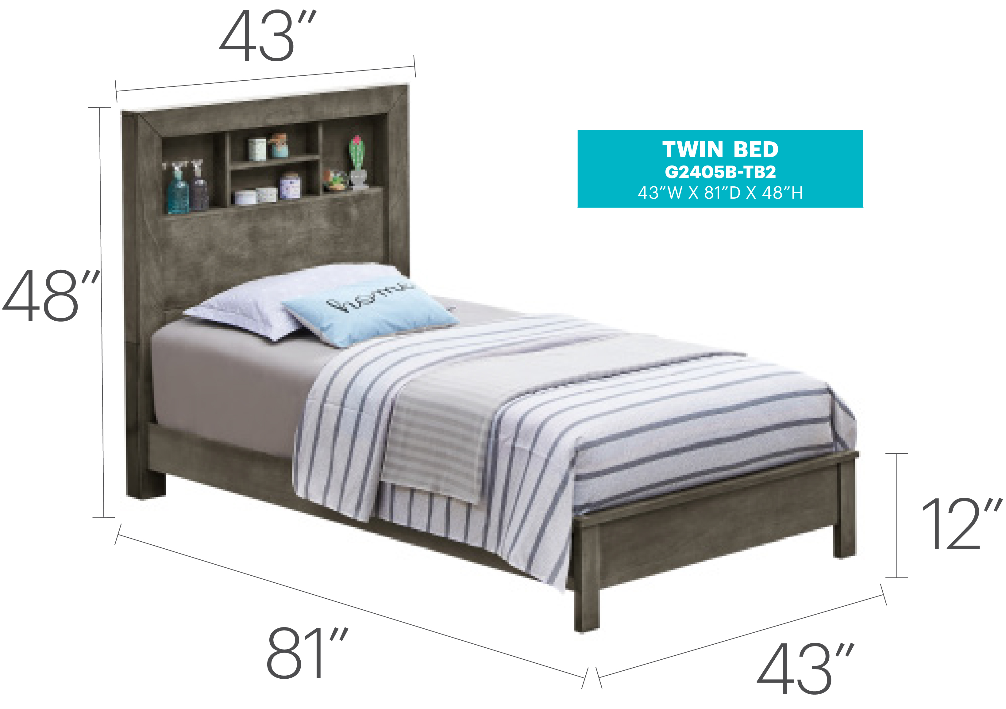 Glory Furniture Burlington Twin Bed in Gray Color