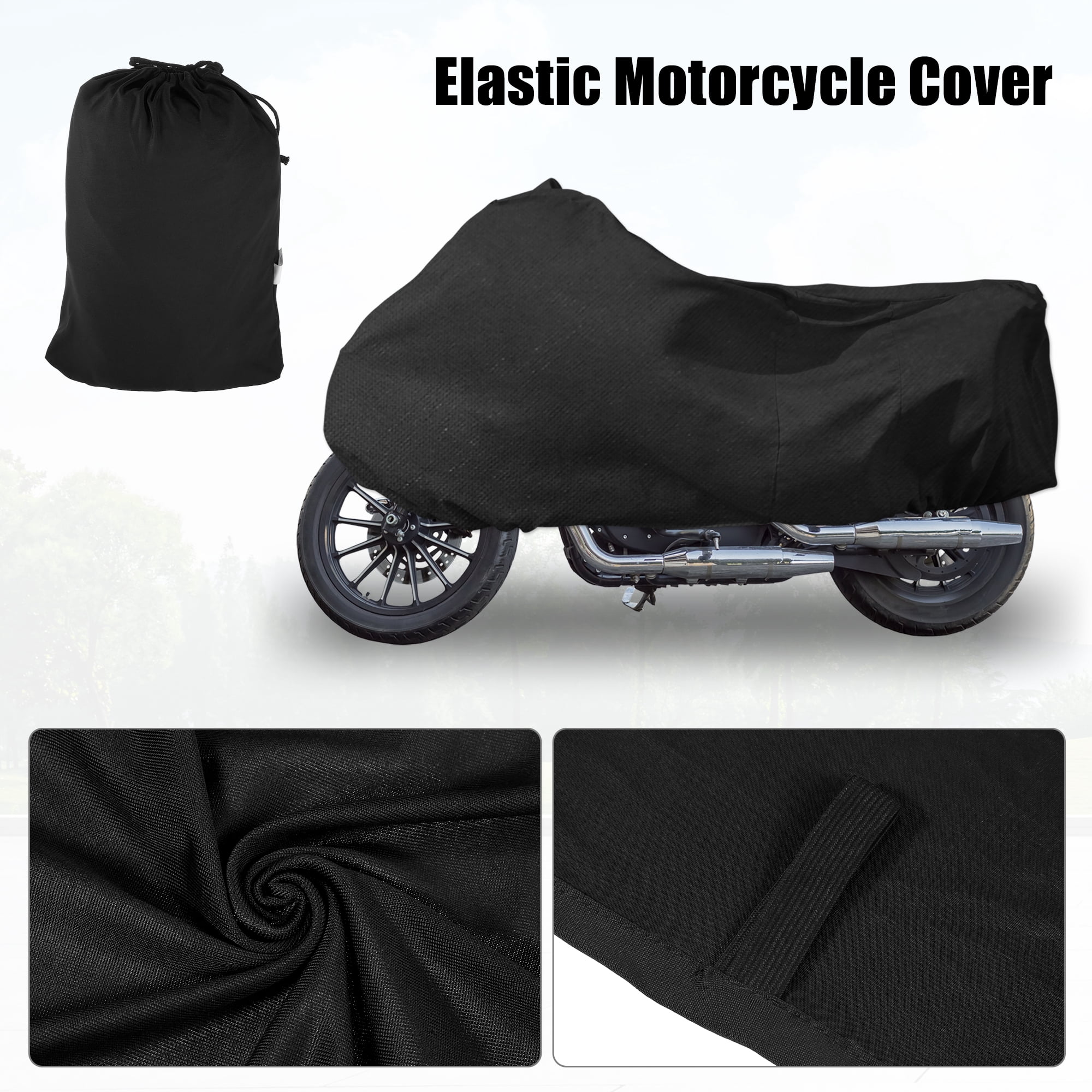 Motorcycle Cover Stretch Elastic Fabric Indoor Dust Dirt Protector Cover Fits 71.26"-78.74" Motorbikes Black L