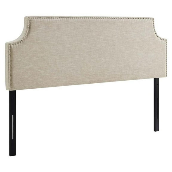 Pemberly Row Queen Upholstered Polyester Fabric Headboard in Beige