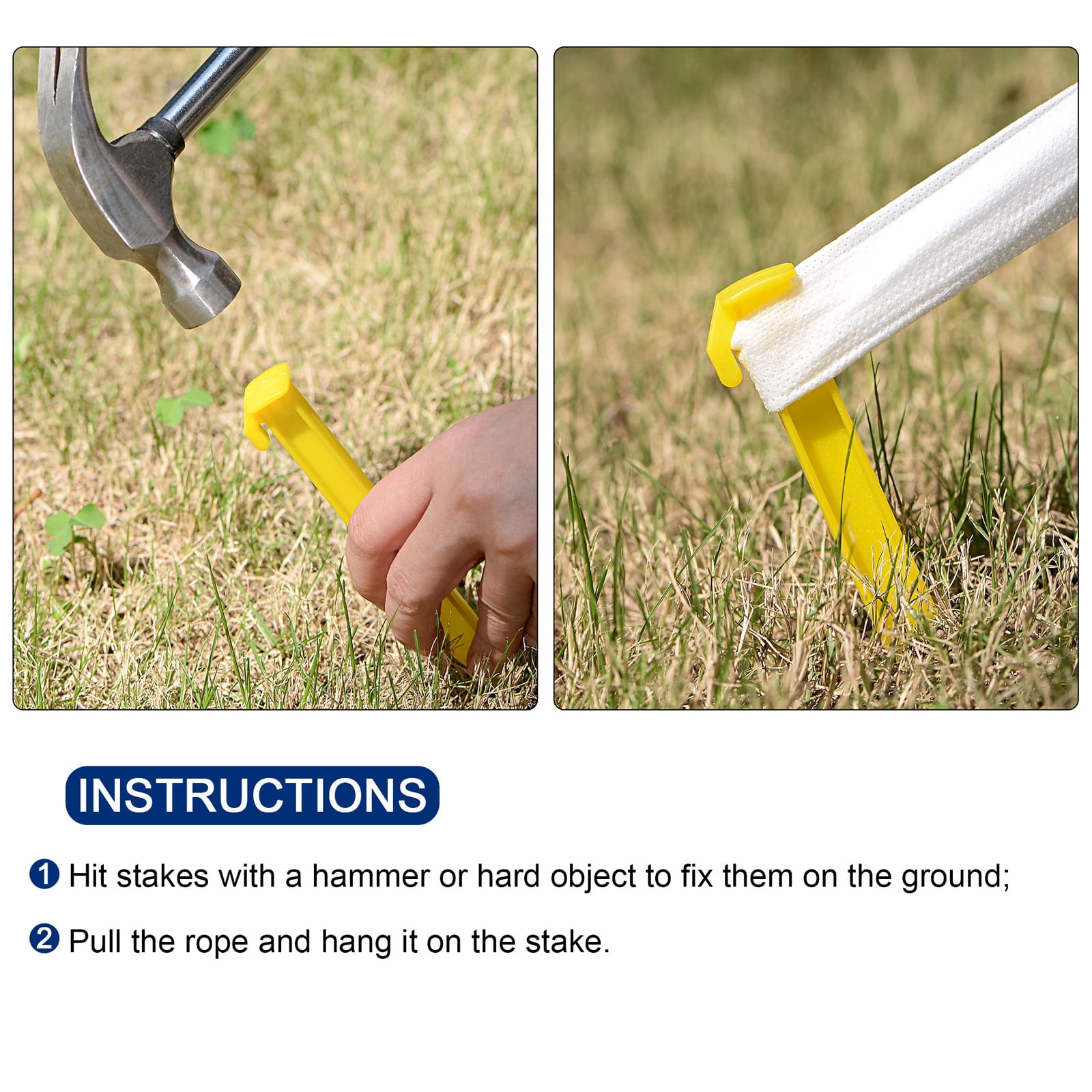 Uxcell 12 Inch Plastic Camping Tent Stakes Pegs with Hook Yellow 12Pcs