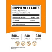 BulkSupplements L-Tyrosine Capsules - Tyrosine Supplement, Amino Acid Supplement - 1 Capsule per Serving (500mg), 240 Count