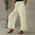 thumbnail image 2 of Linen Pants for Women Solid Color Elastic High Waisted Relaxed Fit Comfy Casual Pockets Wide Leg Palazzo Pants Trousers, 2 of 7