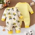 thumbnail image 6 of Ulanda Newborn Baby Girl Clothes Fall Winter Outfits Infant Jumpsuit Letter Print Romper Coming Home Outfit 2Pcs Set (Yellow, 6-9 Months), 6 of 8