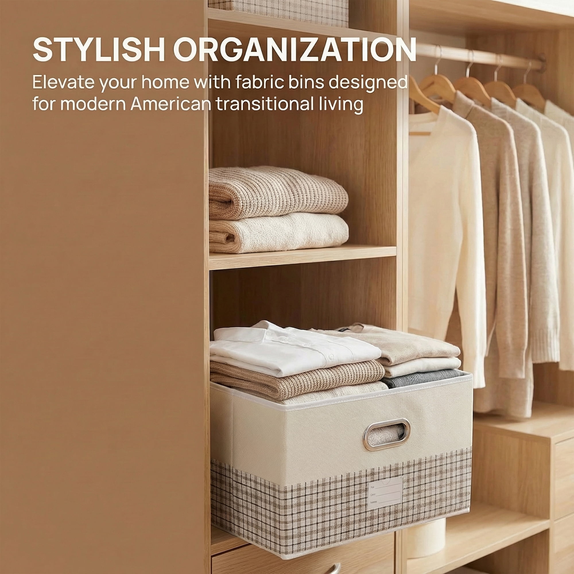 Unique Bargains Storage Cube Fabric Storage Bin with Handles Beige 15*9.8*8.3in