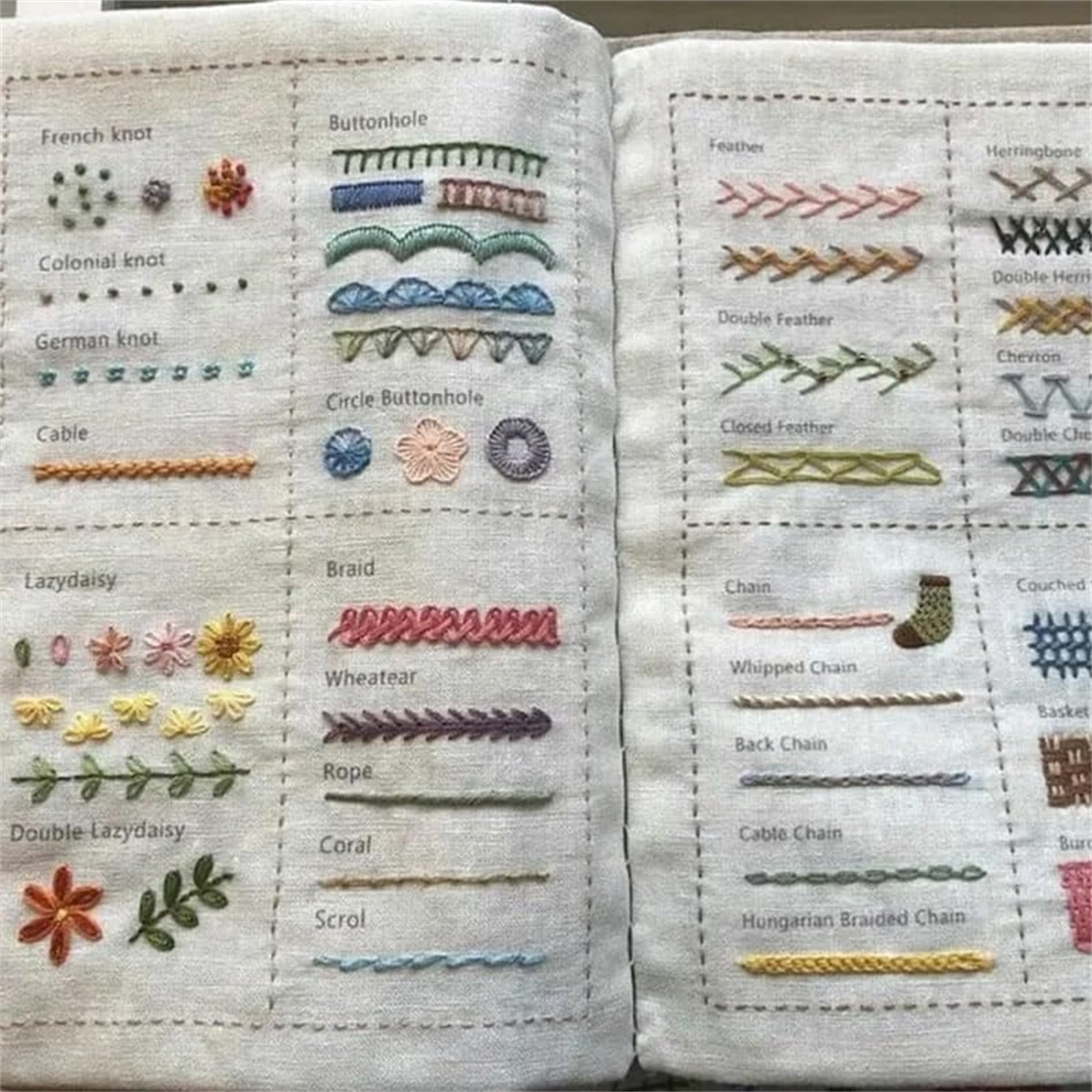 DIY Stitches Book Sets Yahome Sewing Kit and 106 Unique Stitches, Handmade Stitch Book Embroidery Set Embroidery Pattern for Beginners and Embroidery Enthusiast (106 Different Stitches)