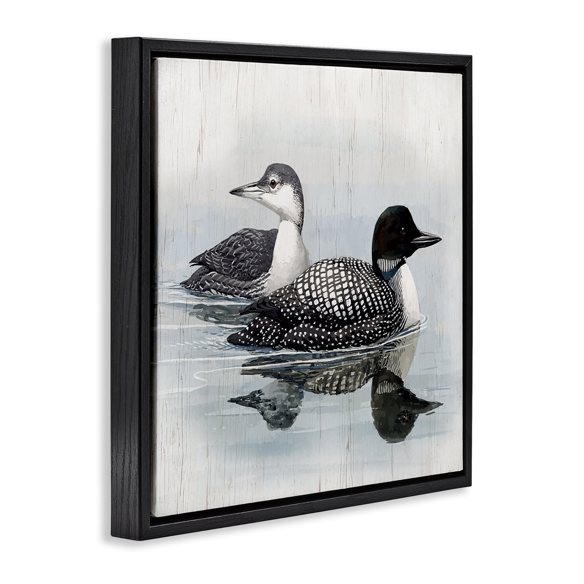 Stupell Industries Traditional Loons Wading Animals Painting Black Floater Framed Canvas Art Print Wall Art, 18 x 18