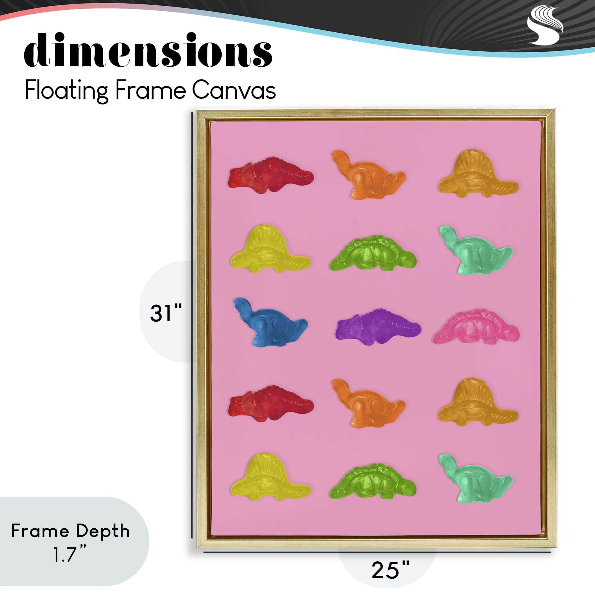 Stupell Industries Dinosaur Candies on Pink Gold Framed Floater Canvas Wall Art, design by LISH Creative